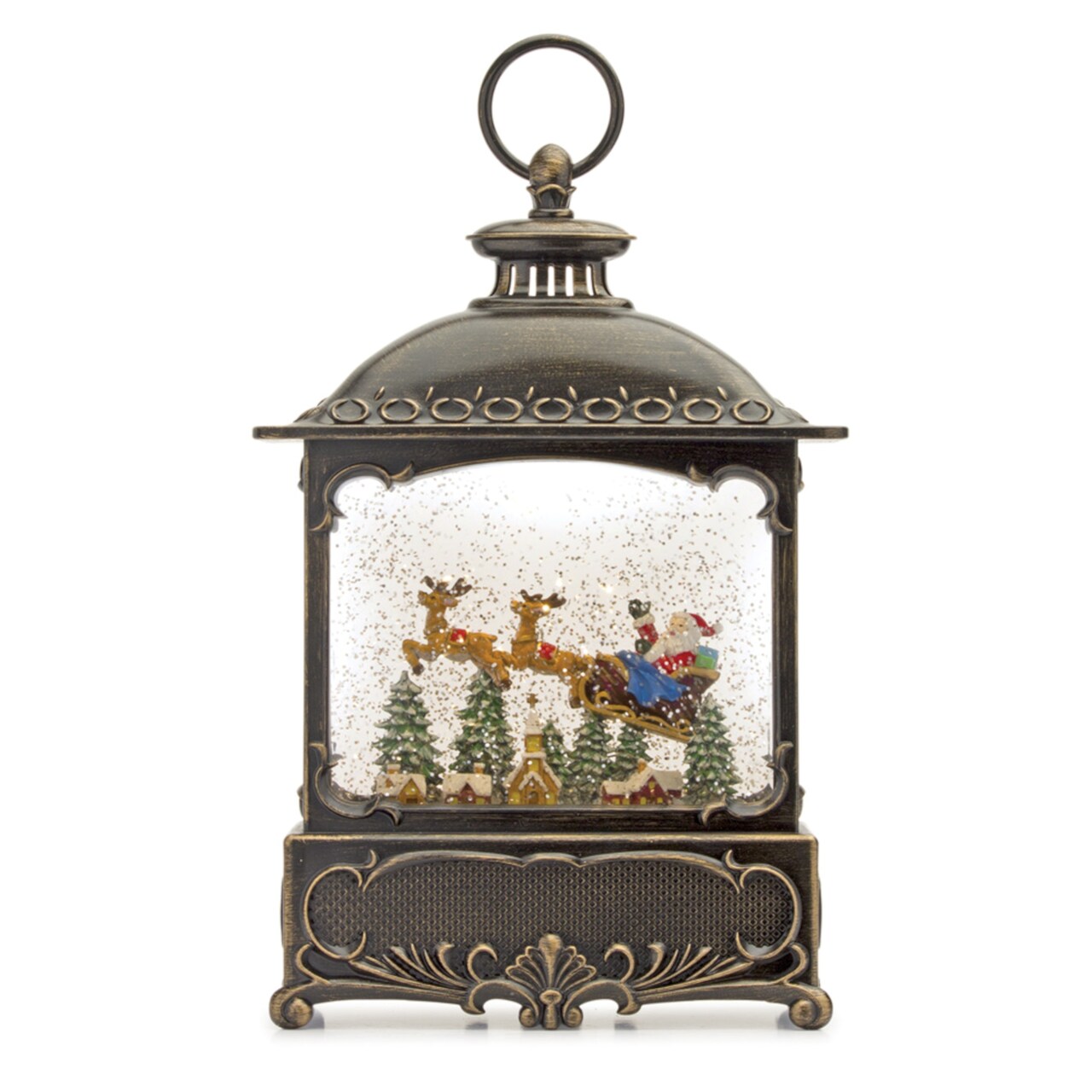Contemporary Home Living 11.5&#x22; Santa&#x27;s Sleight Christmas Snow Globe Lantern - 6-Hour Timer